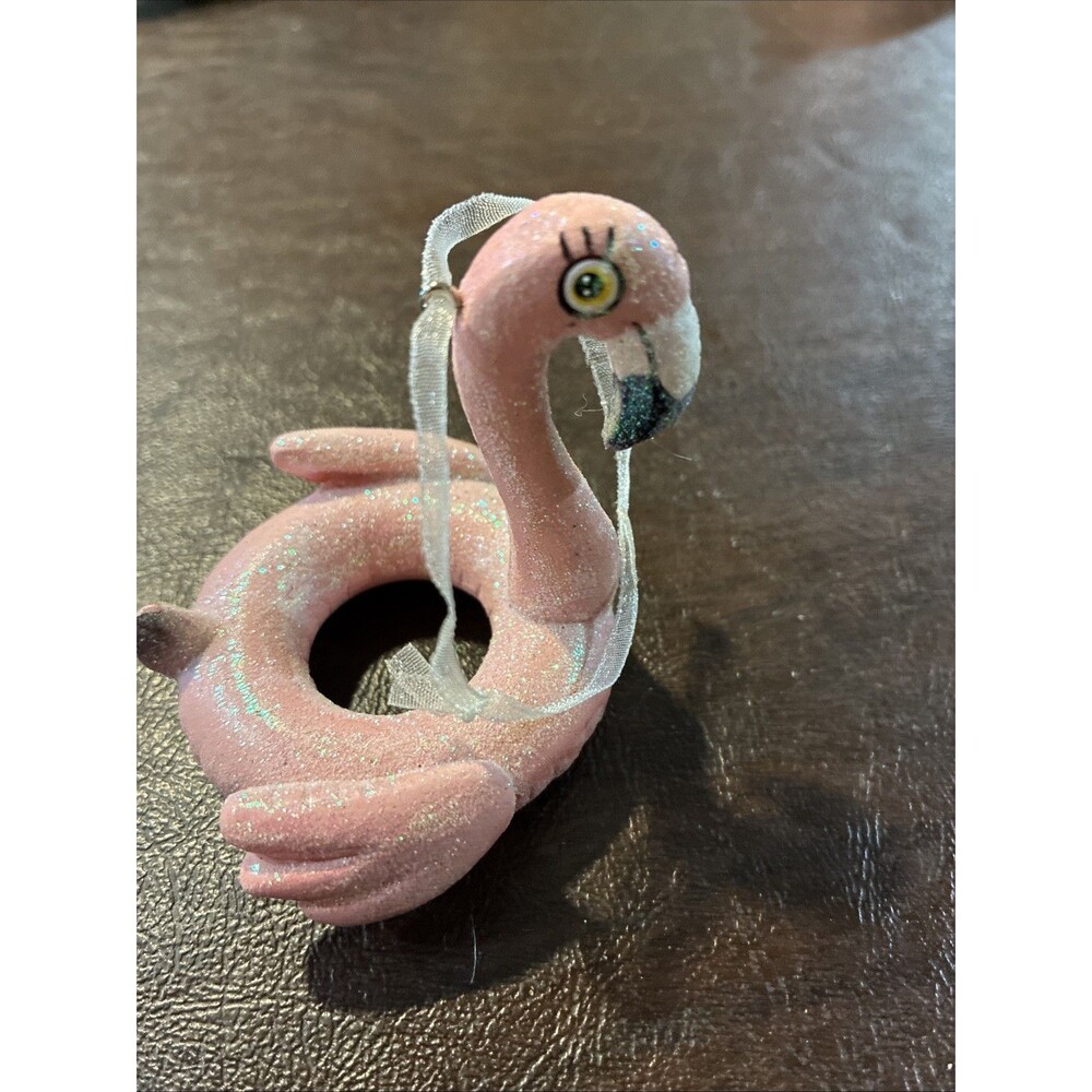 Flamingo - Kurt Adler Pink Glitter Floatie Christmas Ornament - Resin 2-5/8”